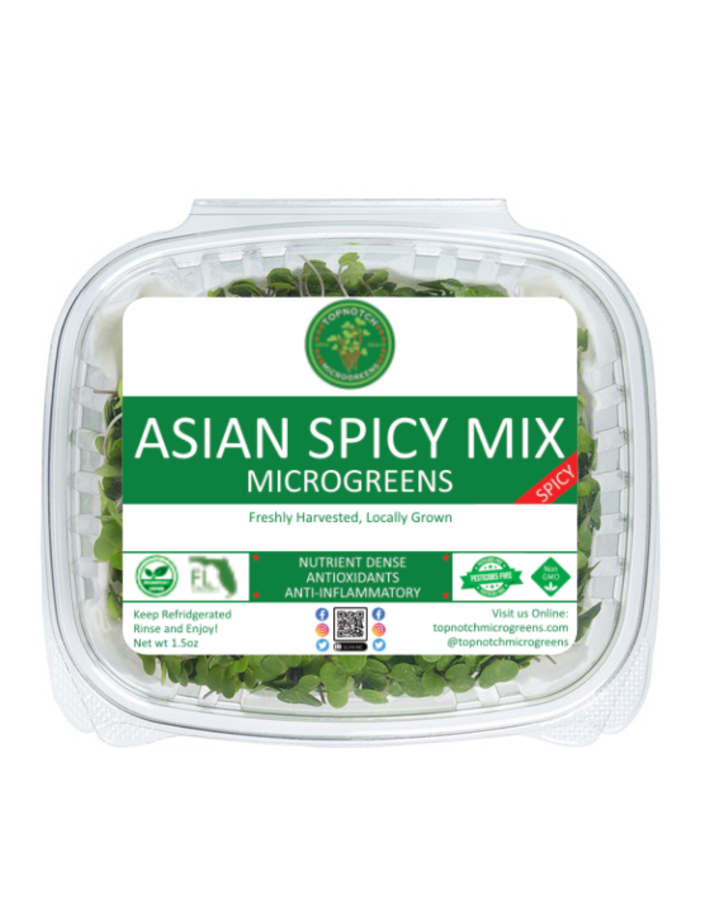 Asian Spicy Mix – Wasabi Mustard & Daikon Radish Microgreens, 60g, in packaging