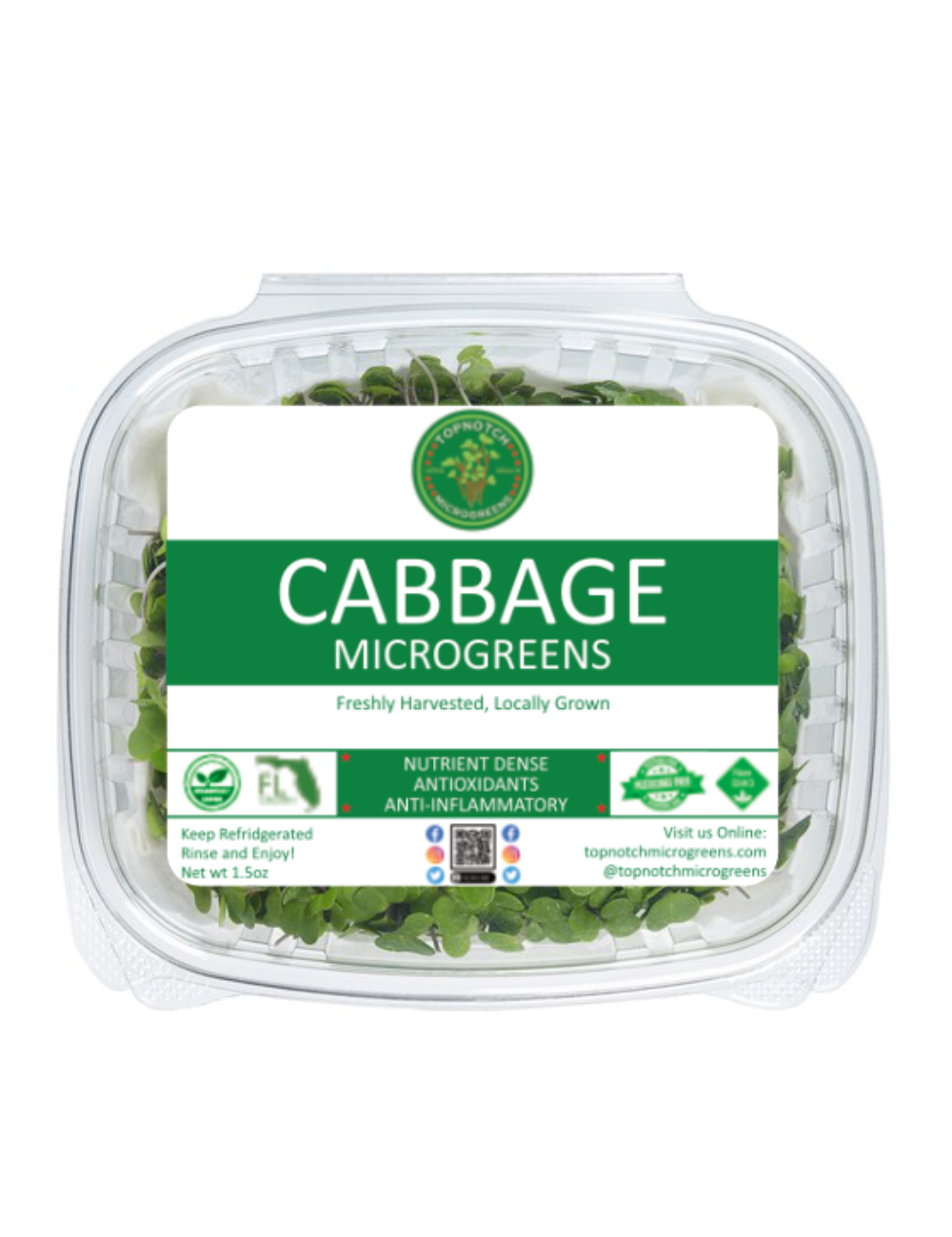 Cabbage Microgreens, Red Acre, Non-GMO, 45g, in packaging