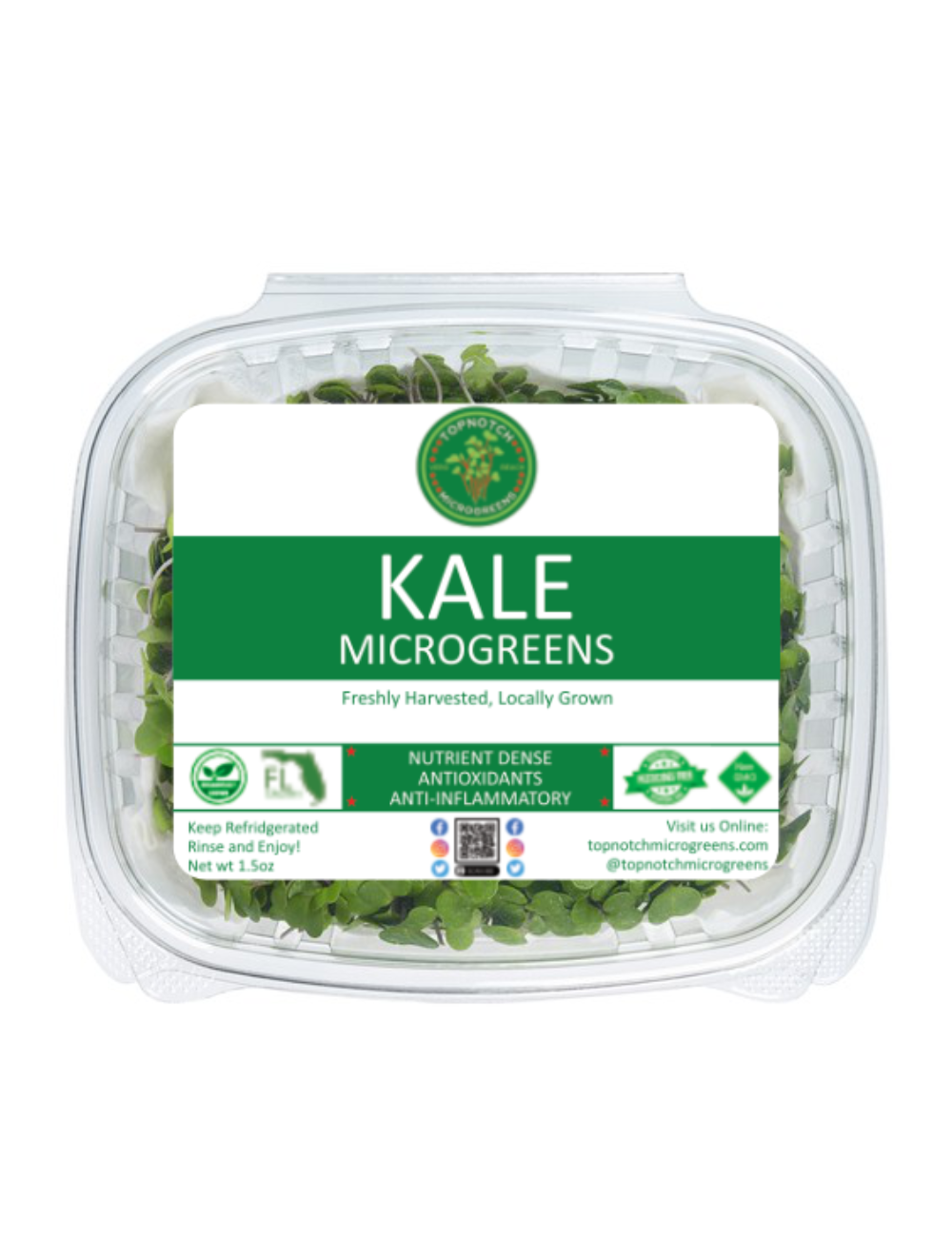 Kale Microgreens, Red Russian, Non-GMO, 45g, in packaging