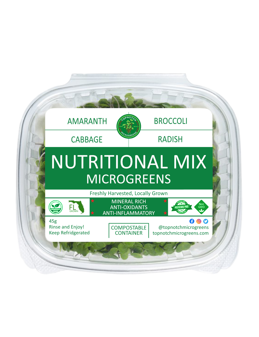 Nutritional Microgreens Mix, Heirloom and Non-GMO, 60g, in packaging